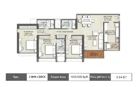 3 BHK-1212/1222 SqFt